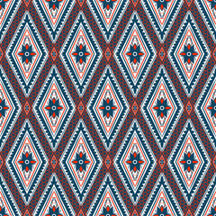Orange Red Indigo Blue Flower on White. Geometric ethnic oriental pattern traditional Design for background,carpet,wallpaper,clothing,wrapping,Batik,fabric, illustration embroidery style - 487515374