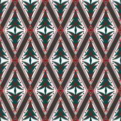 Green Red Treen on White. Geometric ethnic oriental pattern traditional Design for background,carpet,wallpaper,clothing,wrapping,Batik,fabric, illustration embroidery style - 487515375