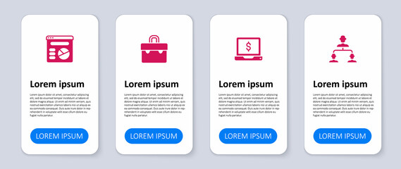 Set Employee hierarchy, Laptop with dollar, Briefcase and Pie chart infographic. Business infographic template. Vector