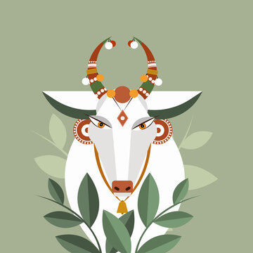 Illustration Of A Decorated Cow. A Symbol For Indian Religious Festivals