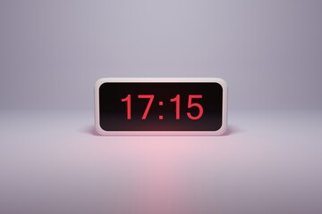 3d alarm clock displaying current time with hour and minute 17.15 17 am pm mid day - Digital clock with red numbers - Time to wake up, attend meeting or appointment