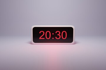 3d alarm clock displaying current time with hour and minute 20.30 20 am pm mid day - Digital clock with red numbers - Time to wake up, attend meeting or appointment