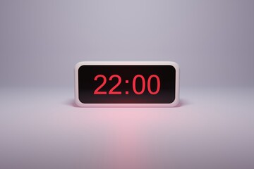 3d alarm clock displaying current time with hour and minute 22.00 22 am pm mid day - Digital clock with red numbers - Time to wake up, attend meeting or appointment