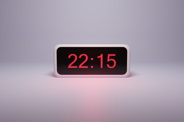 3d alarm clock displaying current time with hour and minute 22.15 22 am pm mid day - Digital clock with red numbers - Time to wake up, attend meeting or appointment