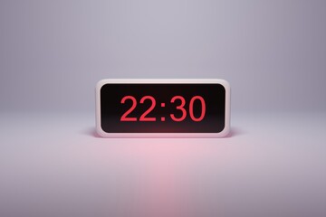 3d alarm clock displaying current time with hour and minute 22.30 22 am pm mid day - Digital clock with red numbers - Time to wake up, attend meeting or appointment
