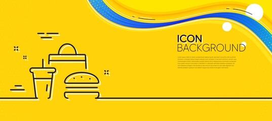 Naklejka na ściany i meble Food delivery line icon. Abstract yellow background. Meal order sign. Fast food symbol. Minimal fast food line icon. Wave banner concept. Vector