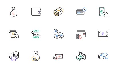 Money and payment line icons. Cash, Wallet and Coins. Account cashback linear icon set. Bicolor outline web elements. Vector