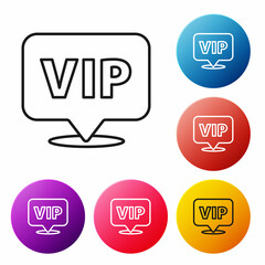 Black line Location Vip icon isolated on white background. Set icons colorful circle buttons. Vector