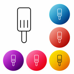 Black line Ice cream icon isolated on white background. Sweet symbol. Set icons colorful circle buttons. Vector
