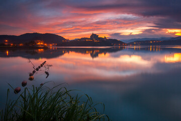 Asia culture - Beautiful landscape of lake level reflect fantasy dramatic sunrise sky in Sun Moon Lake , in Taiwan, Asia. the famous travel attractions in Nantou ,Taiwan. Scenery of Sun Moon Lake,