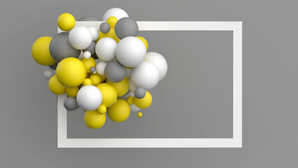 Background with yellow, white and gray sphere. 3d render illustration