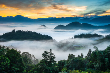 Asia culture - Beautiful landscape of lake level reflect fantasy dramatic sunrise sky in Sun Moon Lake , in Taiwan, Asia. the famous travel attractions in Nantou ,Taiwan. Scenery of Sun Moon Lake,