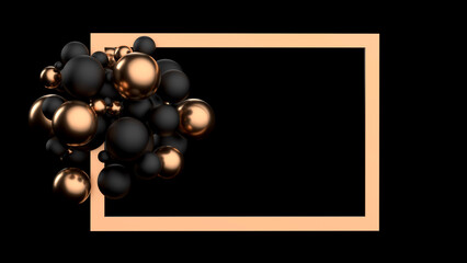 Abstract background with spheres. Copper and black balls. 3d render illustration