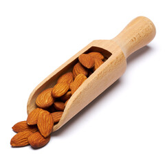 Wooden Scoop full of Almond nuts isolated on a white background