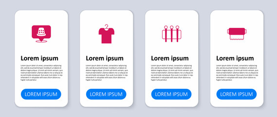 Set Textile fabric roll, Needle for sewing, T-shirt on hanger and Thimble. Business infographic template. Vector