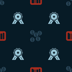 Fototapeta premium Set Barcode, Dollar symbol and Stars rating on seamless pattern. Vector