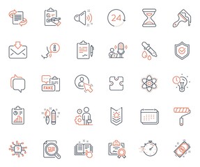 Education icons set. Included icon as Time management, Marketing and Checklist web elements. Time, Incoming mail, Clipboard icons. Messenger, Artificial intelligence, Certificate web signs. Vector