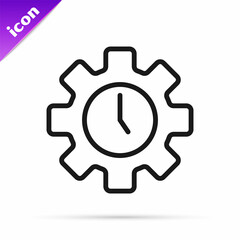 Black line Time Management icon isolated on white background. Clock and gear sign. Productivity symbol. Vector