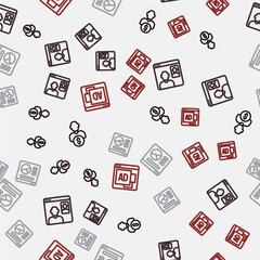 Set line Business investor, Video chat conference, Pie chart infographic and Advertising on seamless pattern. Vector