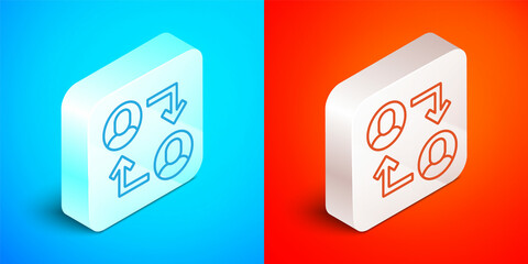 Isometric line Project team base icon isolated on blue and red background. Business analysis and planning, consulting, team work, project management. Silver square button. Vector