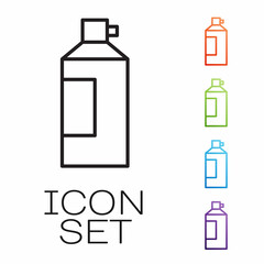 Black line Whipped cream in an aerosol can icon isolated on white background. Sweet dairy product. Milk product and sweet symbol. Set icons colorful. Vector