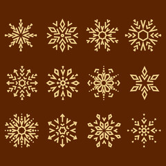 Snowflakes icon collection. Graphic modern gold ornament