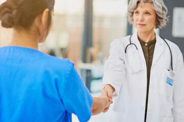 Partnering up for the protection and preservation of your health. Shot of a doctor and nurse shaking hands.