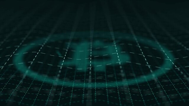 Bitcoin crypto logo network of transactions visualisation.