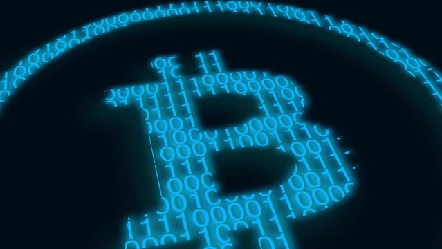 Bitcoin logo made up from binary digits 1 0.