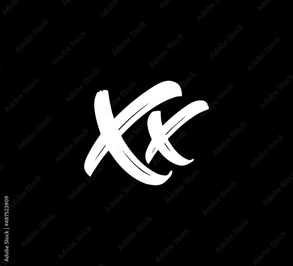 Fototapete white vector letters logo brush handlettering calligraphy style in black background initial xx