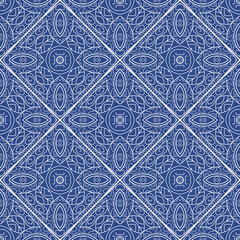 Seamless pattern with decor tile, mosaic oriental ornament. Vector illustration for designing posters, cards, prints, stickers, fabric, textile, gift paper, scrapbooking.