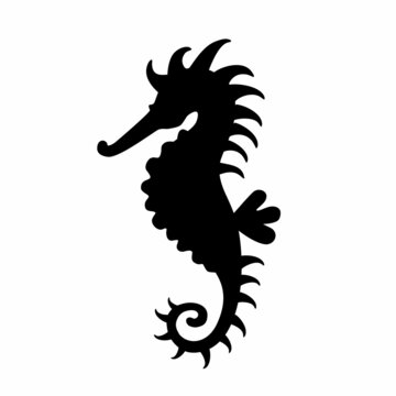 Seahorse black icon on white background. Beautiful silhouette for tattoo design, wedding festive card, fashion ornaments, logo, children, pattern. Vector illustration.
