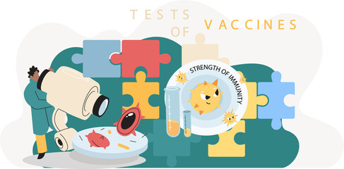 Antivirus vaccine. Scientists conducting scientific researches, laboratory assistants test tubes working in medical lab researchers making chemical experiments test liquids and equipment. Virus in lab