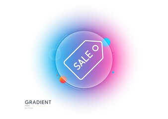 Shopping tag line icon. Gradient blur button with glassmorphism. Sale Special offer sign. Coupon symbol. Transparent glass design. Sale ticket line icon. Vector