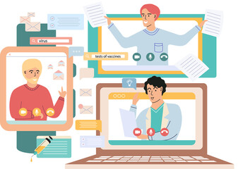 Virtual meeting, online consultation with doctor. Patient at remote reception at therapist with mobile telemedicine application. Doctor appointment, pharmacy app. Health care medical treatment