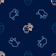 Set line Eye sleep mask, Sheep and Dreams on seamless pattern. Vector
