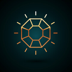 Gold line Diamond icon isolated on dark blue background. Jewelry symbol. Gem stone. Vector