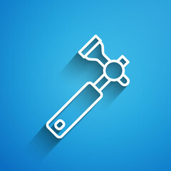 White line Jewelers lupe for diamond grading with dimond icon isolated on blue background. Long shadow. Vector