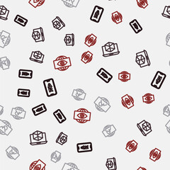 Set line Augmented reality AR, 3d modeling, Wide angle picture and Big brother electronic eye on seamless pattern. Vector