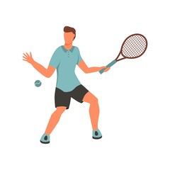 Obraz na płótnie Canvas A young man playing tennis. A flat character. Vector illustration.