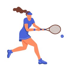 Obraz na płótnie Canvas A young woman playing tennis. A flat character. Vector illustration.