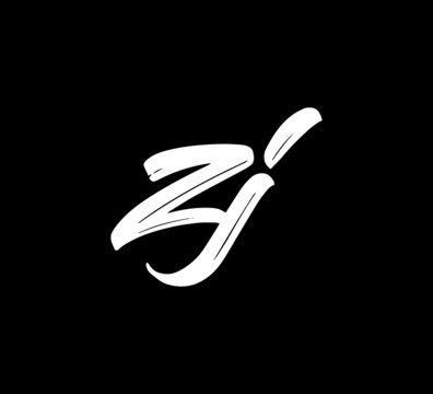 White Vector Letters Logo Brush Handlettering Calligraphy Style In Black Background Initial zj