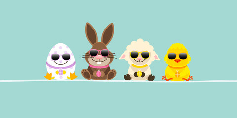 Osterei, Osterhase Schaf & Küken Sonnenbrille Banner Türkis