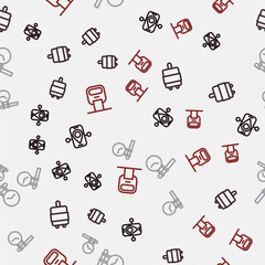 Set line Route location, Suitcase, Train station clock and Cable car on seamless pattern. Vector