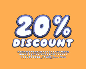 20 Percent discount banner, vector promotional sale design. White-blue font set on orange background
