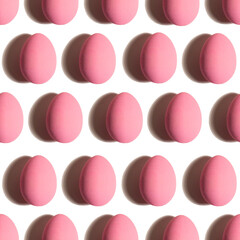 Seamless Pattern made of chicken eggs on white background. Minimal food concept. Happy easter. pink chicken eggs