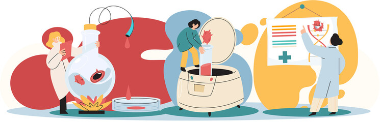 Antivirus vaccine. Scientists conducting scientific researches, laboratory assistants test tubes working in medical lab researchers making chemical experiments test liquids and equipment. Virus in lab