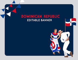 VECTORS. Dominican Republic banner, Independence day, Day of the flag, patriotic, celebrations, cultural, civic holidays, traditions, dance, traditional clothing, dominican couple, party - obrazy, fototapety, plakaty