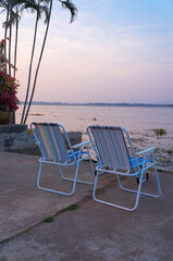 lounge chairs on the beach