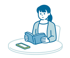 A woman reading with her smartphone on the table